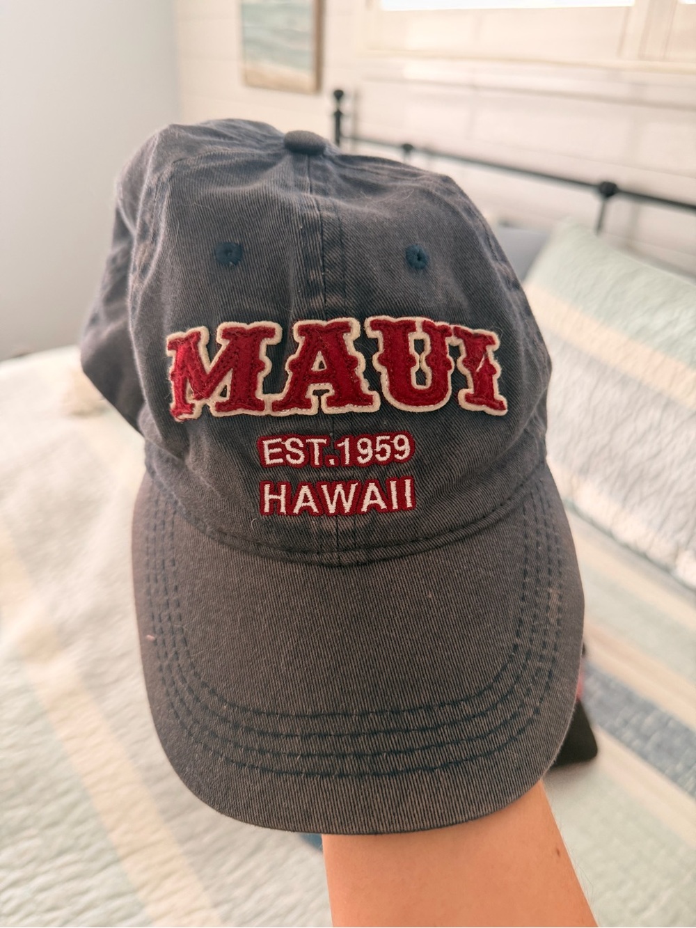 Maui Hawaii Embroidered Dad hat - Navy with Red Lettering